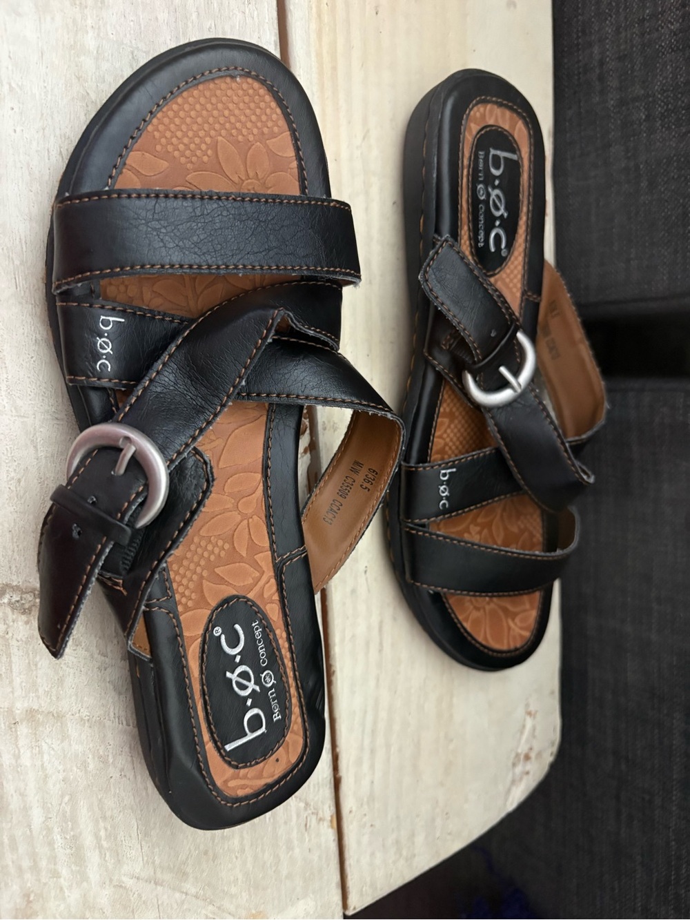 b. o. c Born Concept Tacory Black Flat Sandal Leather Size 6 - Picture 7 of 11